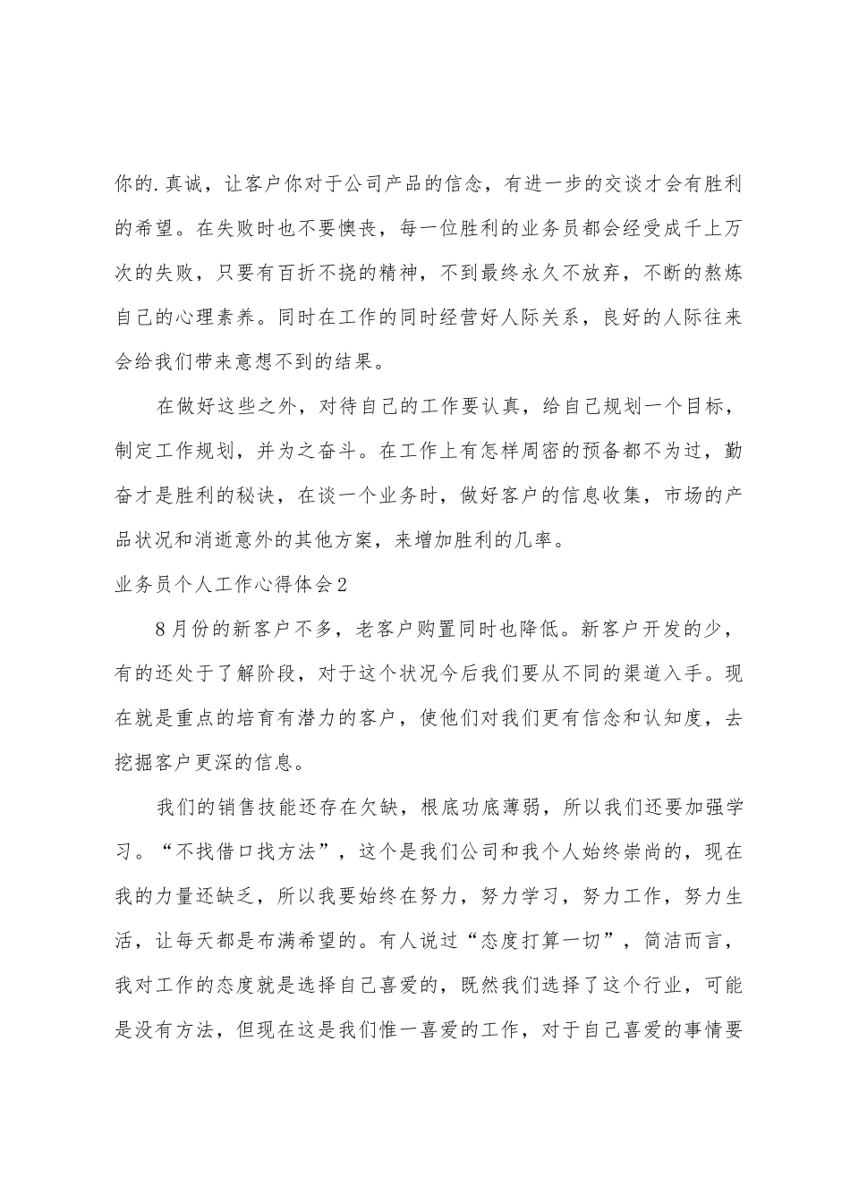 业务员个人工作心得体会_第2页