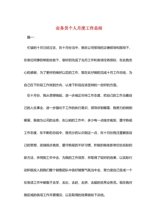 业务员个人月度工作总结