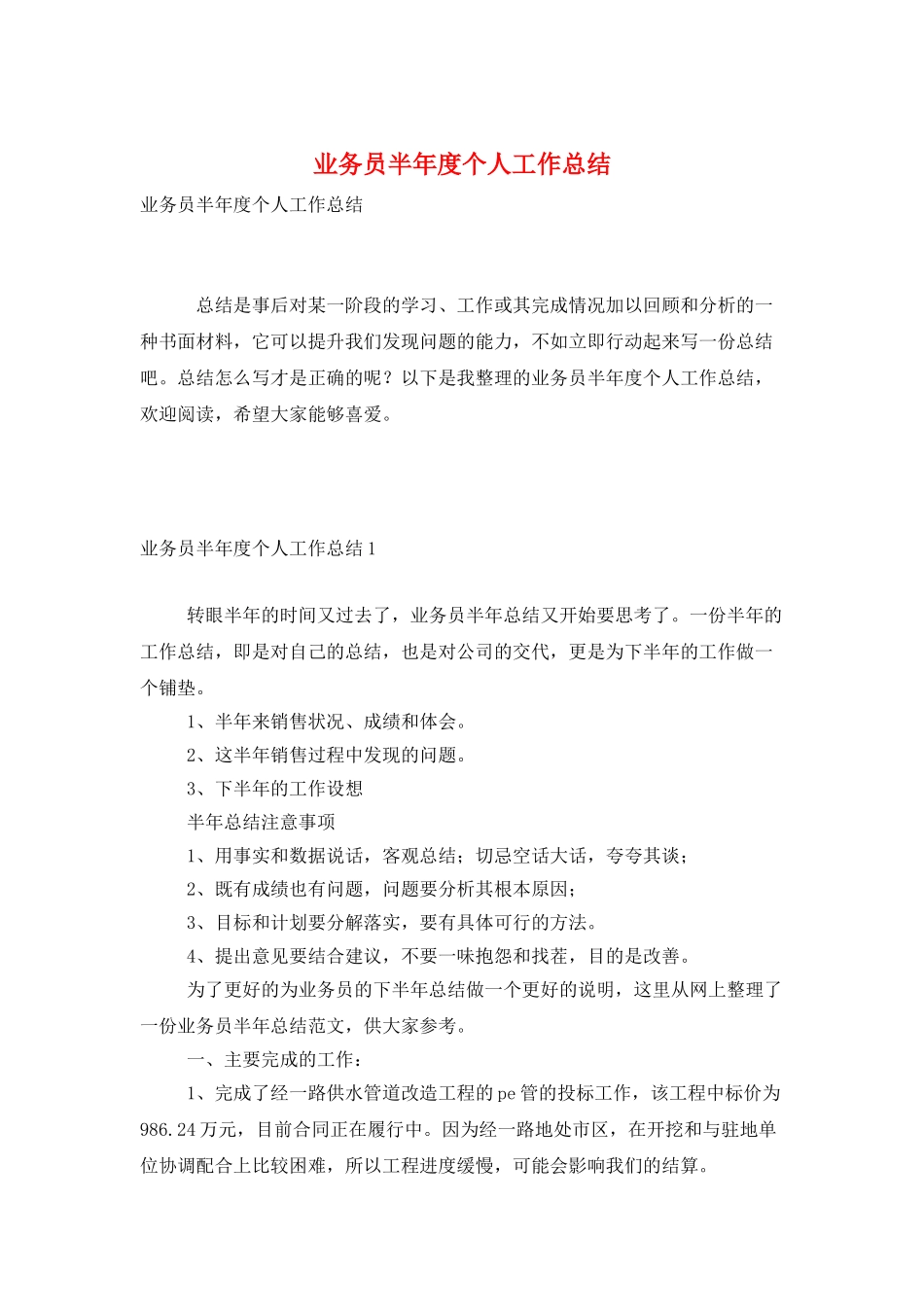 业务员半年度个人工作总结_第1页