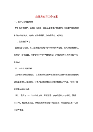业务员实习工作计划