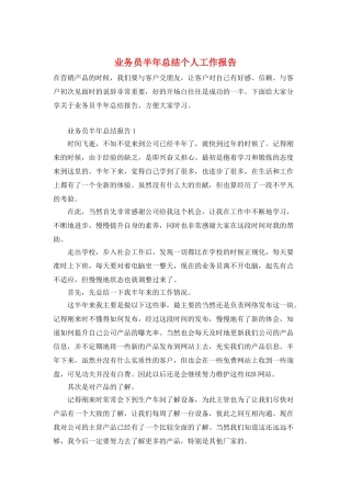 业务员半年总结个人工作报告