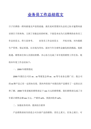 业务员工作总结范文