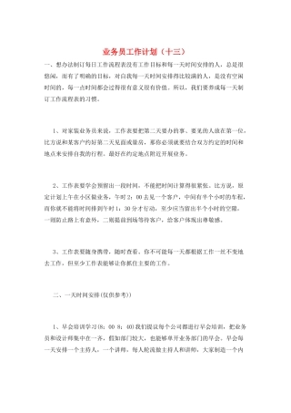 业务员工作计划(十三)
