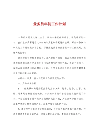 业务员年初工作计划