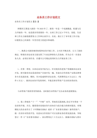 业务员工作计划范文