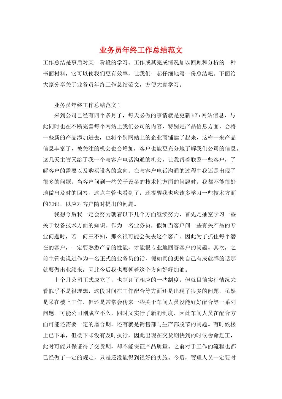 业务员年终工作总结范文_第1页