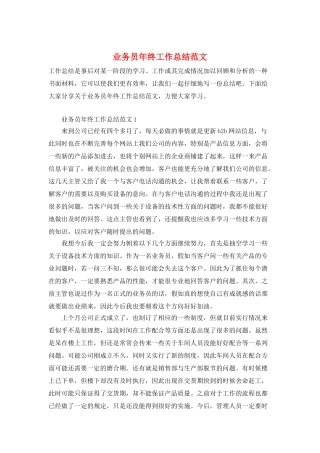 业务员年终工作总结范文