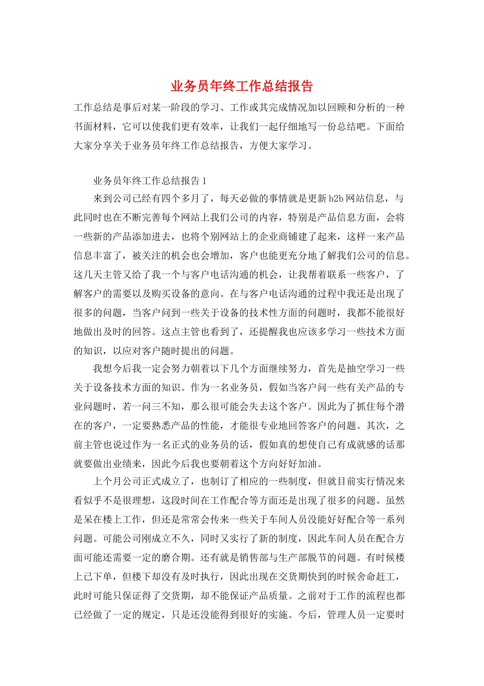 业务员年终工作总结报告_第1页