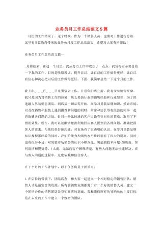 业务员月工作总结范文5篇