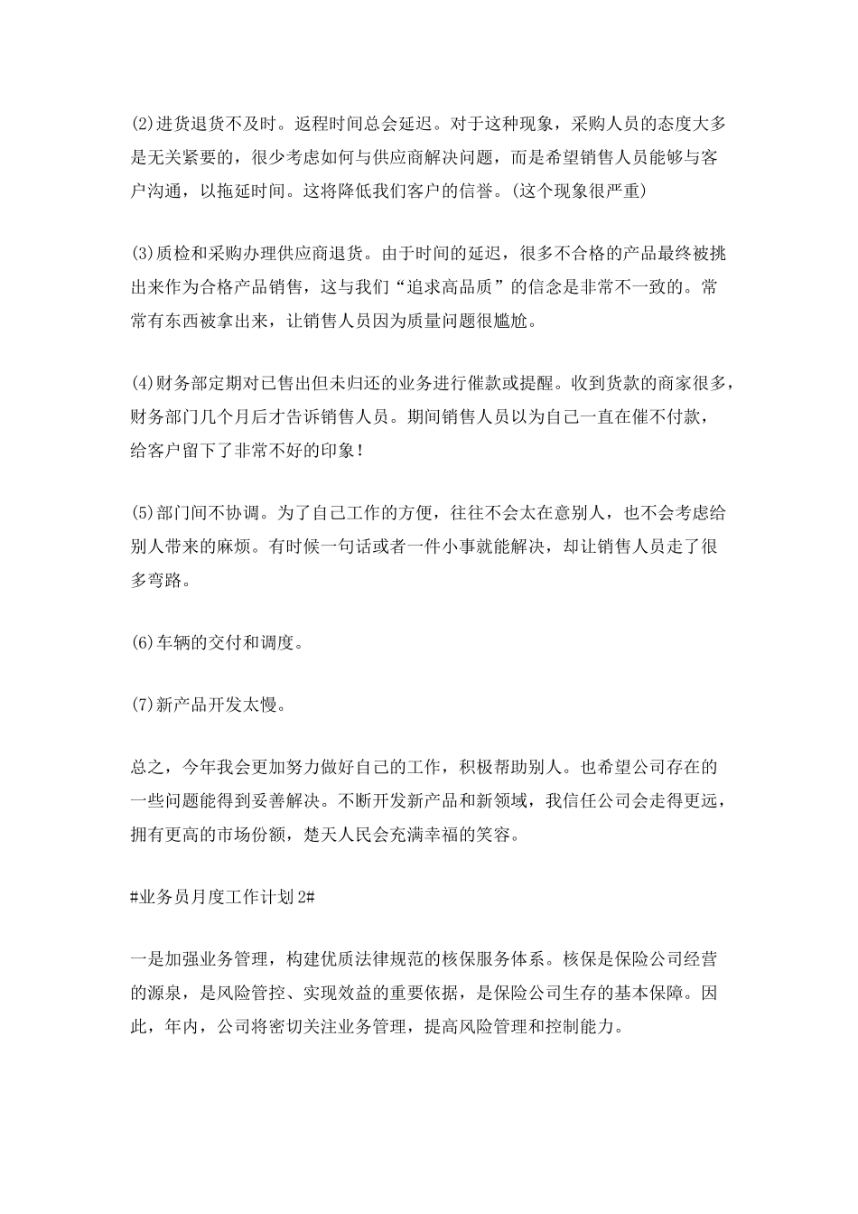 业务员月度工作计划700字_第2页