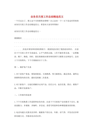 业务员月度工作总结精选范文