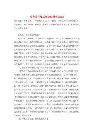 业务员月度工作总结报告2025