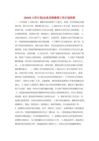 业务员销售周工作计划范例
