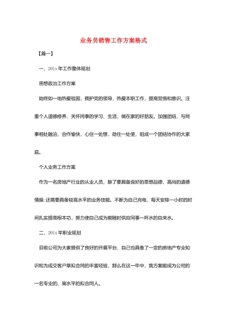 业务员销售工作计划格式