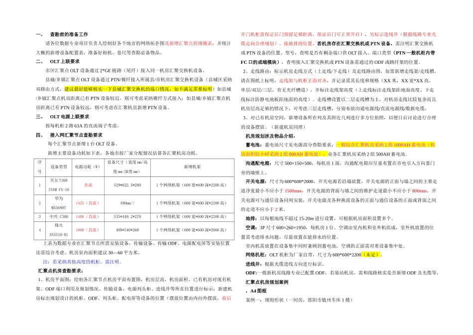 业务汇聚点OLT扩容工程查勘指导意见_第1页