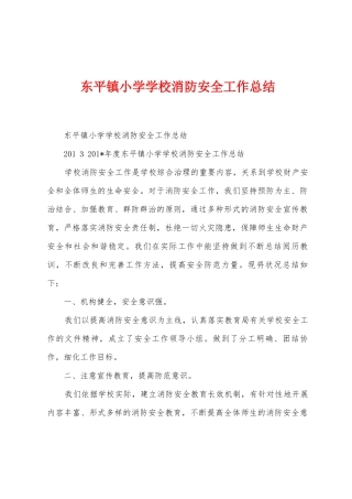 东平镇小学学校消防安全工作总结