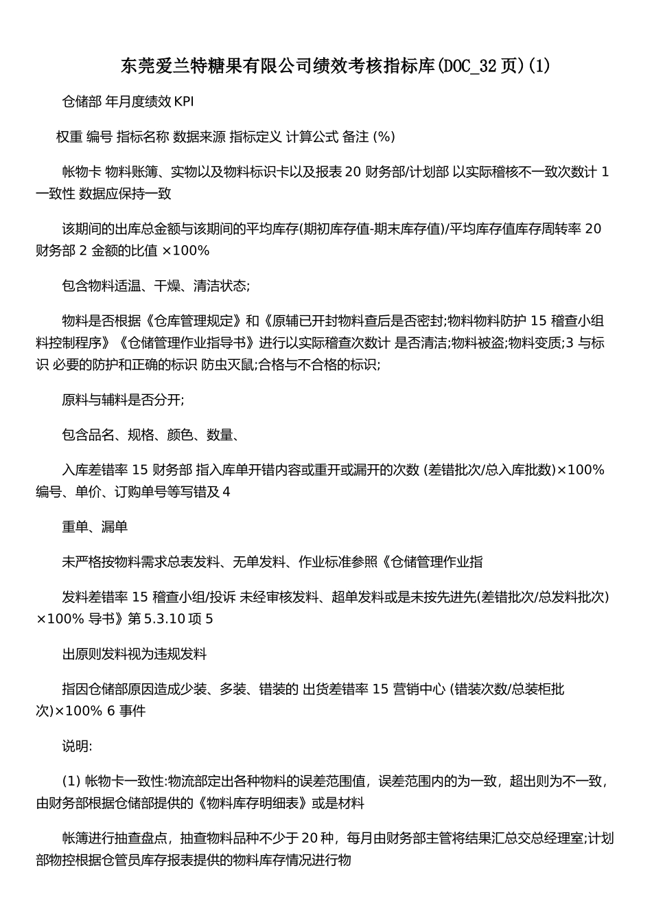 东莞爱兰特糖果有限公司绩效考核指标库&#40;DOC-32页&#41;&#40;1&#41;_第1页