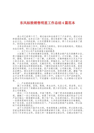东风标致销售明星工作总结4篇范本