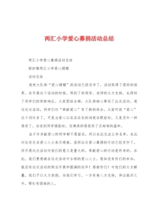 两汇小学爱心募捐活动总结