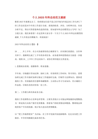 个人2025年终总结范文最新