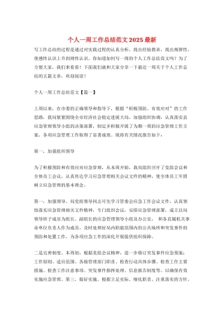 个人一周工作总结范文2025最新