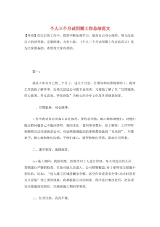 个人三个月试用期工作总结范文