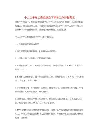 个人上半年工作总结及下半年工作计划范文