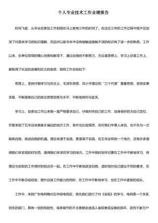 个人专业技术工作业绩报告