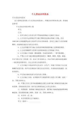 个人劳动合同范本