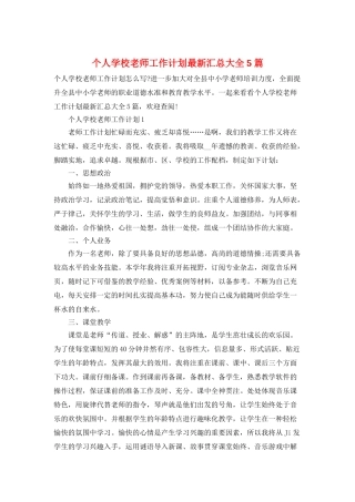 个人学校教师工作计划最新汇总大全5篇