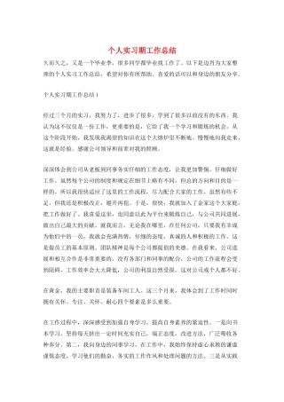 个人实习期工作总结