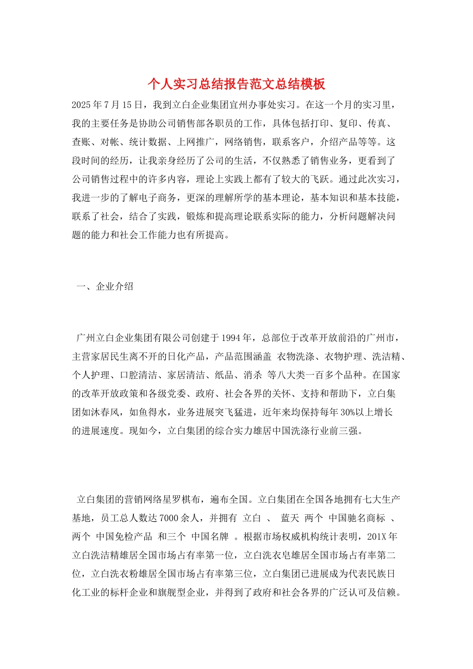 个人实习总结报告范文总结模板_第1页