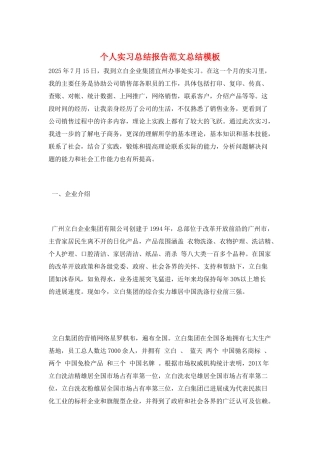 个人实习总结报告范文总结模板