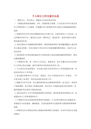 个人审计工作计划开头语