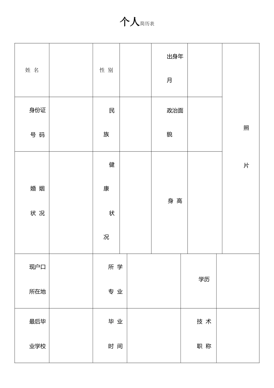 个人履历表格式_第1页
