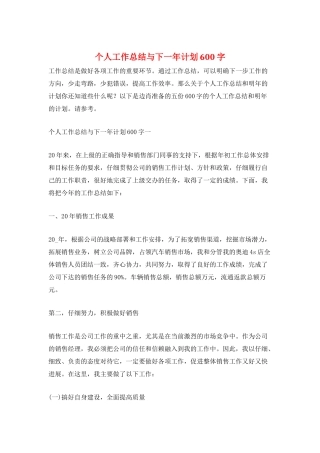 个人工作总结与下一年计划600字