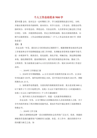 个人工作总结范本900字