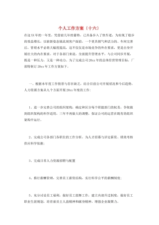 个人工作计划(十六)