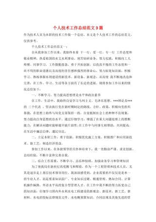 个人技术工作总结范文3篇
