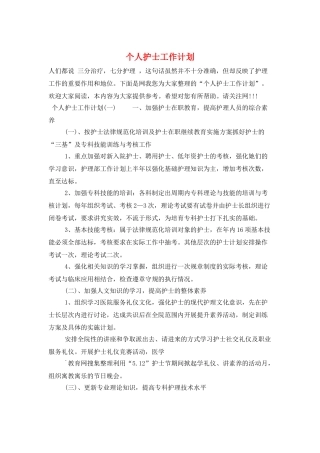 个人护士工作计划
