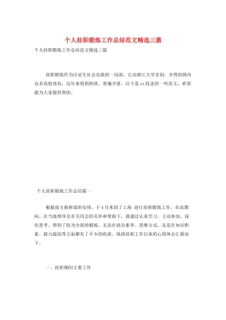 个人挂职锻炼工作总结范文精选三篇
