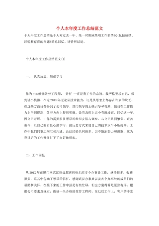 个人本年度工作总结范文