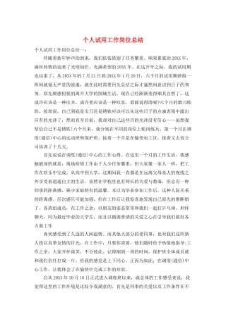 个人试用工作岗位总结