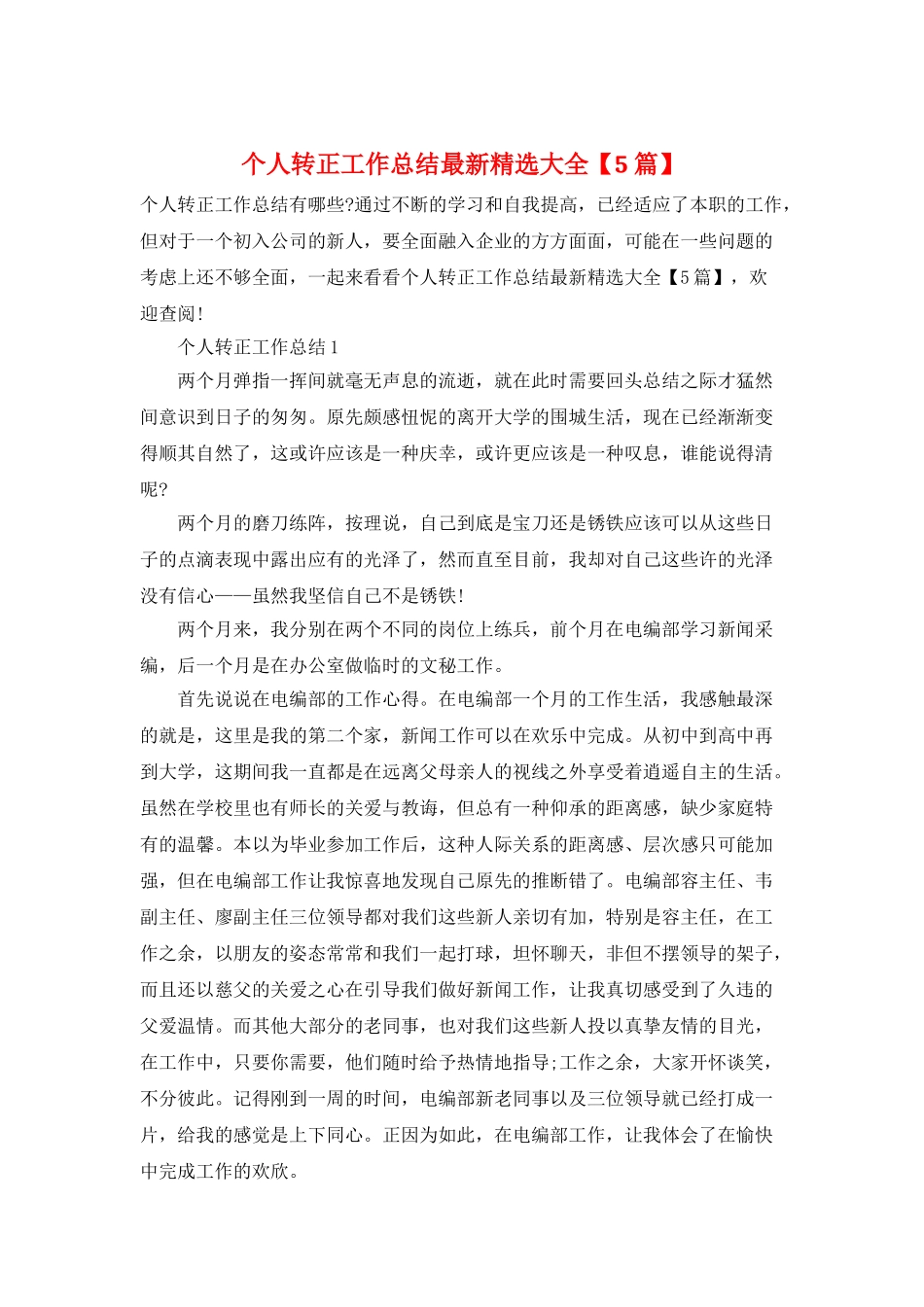 个人转正工作总结最新精选大全_第1页