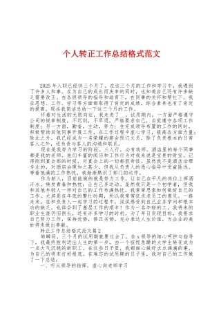 个人转正工作总结格式范文