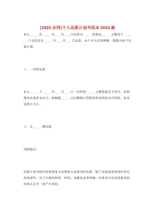 个人还款计划书范本2025新