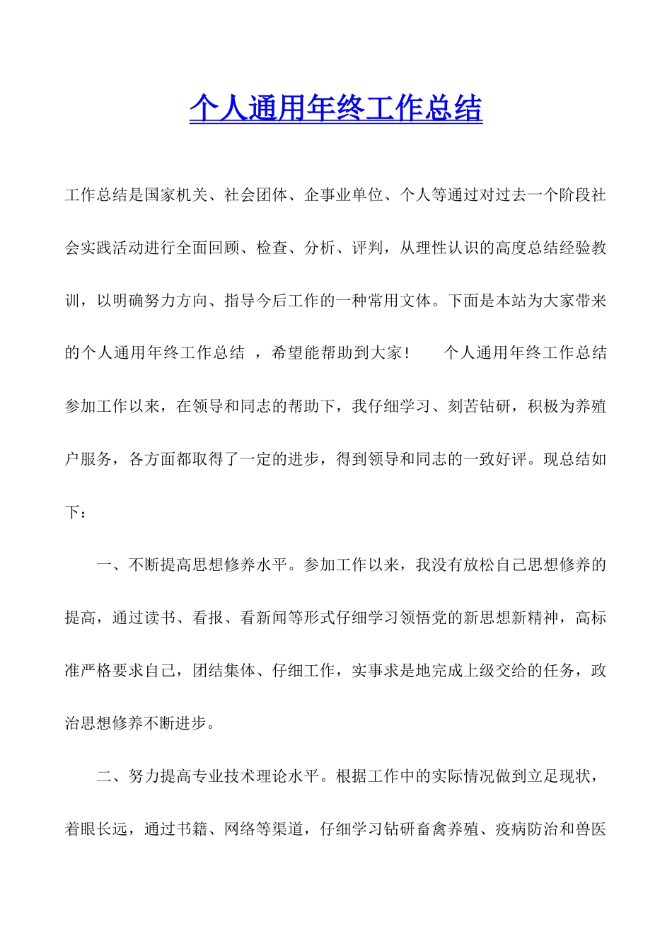 个人通用年终工作总结_第1页