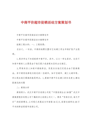 中商平价超市促销活动方案策划书