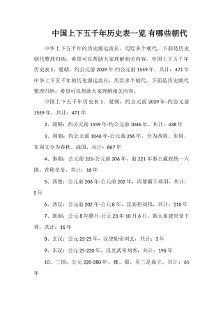 中国上下五千年历史表一览有哪些朝代