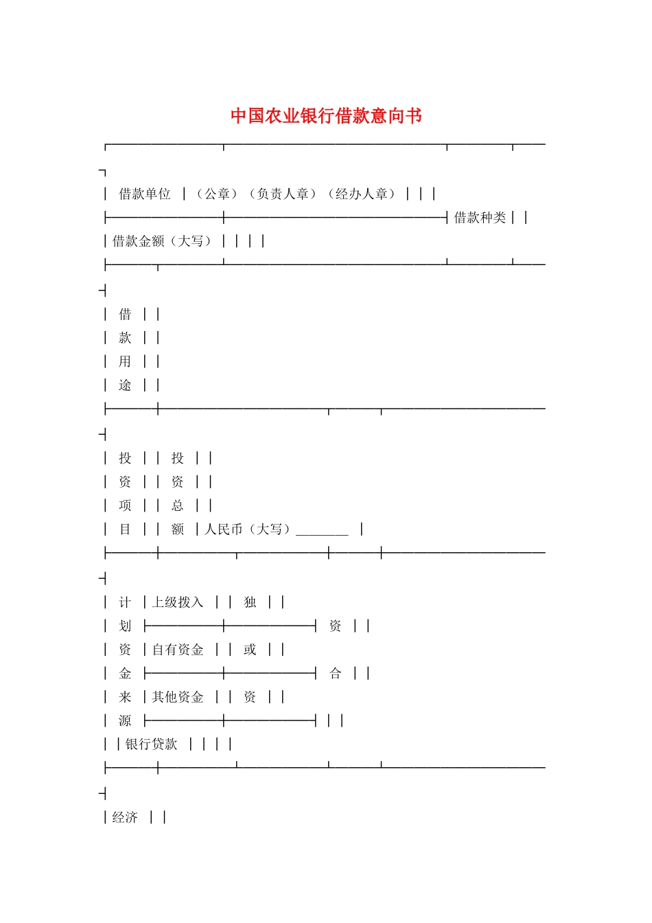 中国农业银行借款意向书_第1页